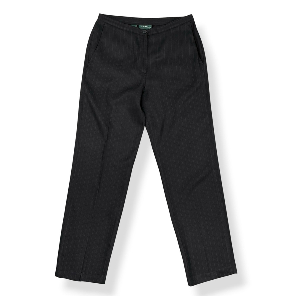 Lauren Ralph Lauren Pants Women Size 10 (ACTUAL 30x30) Black Pinstripe Silk VTG